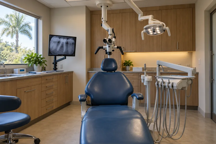Inside a Mid-Florida Endodontics treatment room, with a surgical operating microscope
