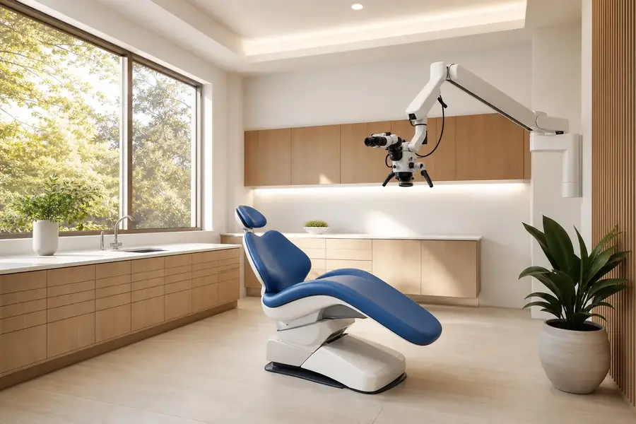 Inside a Mid-Florida Endodontics treatment room, with a surgical operating microscope