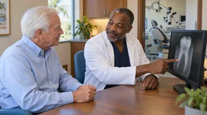Endodontist specialist in consultation with a patient explaining how they address complex tooth pain