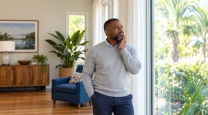 Person standing by a window in thoughtful reflection about tooth pain that comes and goes