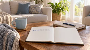 Home desk scene with a calendar marking recovery days after a root canal procedure