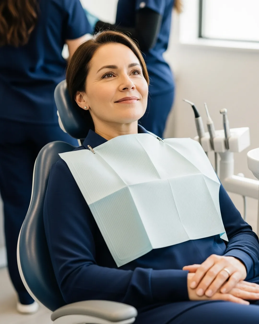 A calm, composed patient in the operatory before an apicoectomy procedure